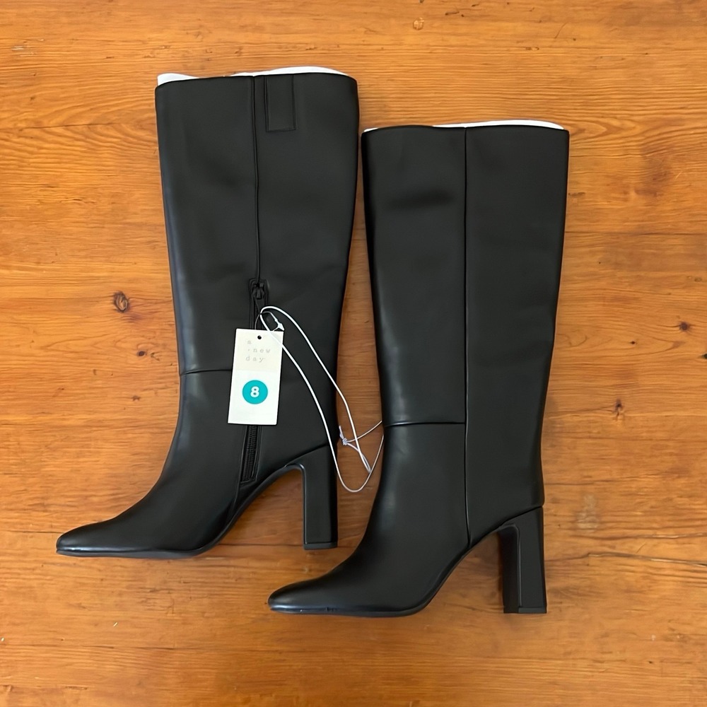 New A‎ New Day Women's Black Riding Boots Size 8 Faux Leather Casual Fall Winter